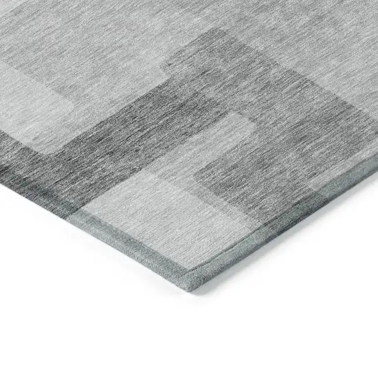 Silver And Charcoal Abstract Washable Indoor Outdoor Area Rug Photo 3