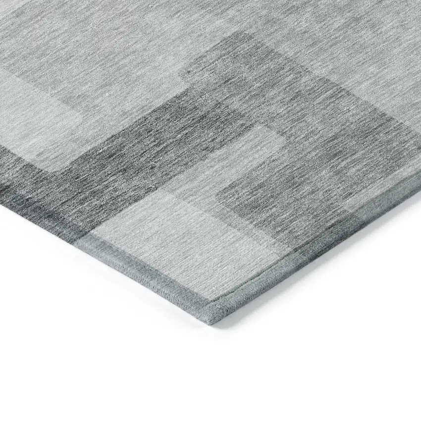 Silver And Charcoal Abstract Washable Indoor Outdoor Area Rug Photo 3