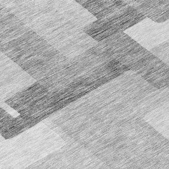 Silver And Charcoal Abstract Washable Indoor Outdoor Area Rug Photo 6