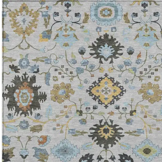 Silver And Charcoal Floral Medallion Washable Indoor Outdoor Area Rug Photo 2