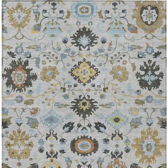 Silver And Charcoal Floral Medallion Washable Indoor Outdoor Area Rug Photo 3