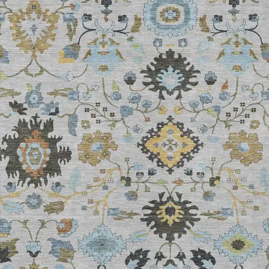 Silver And Charcoal Floral Medallion Washable Indoor Outdoor Area Rug Photo 2