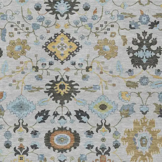 Silver And Charcoal Floral Medallion Washable Indoor Outdoor Area Rug Photo 2