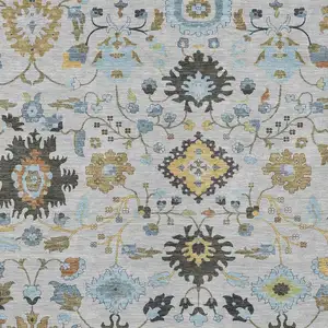 Photo of Silver And Charcoal Floral Medallion Washable Indoor Outdoor Area Rug