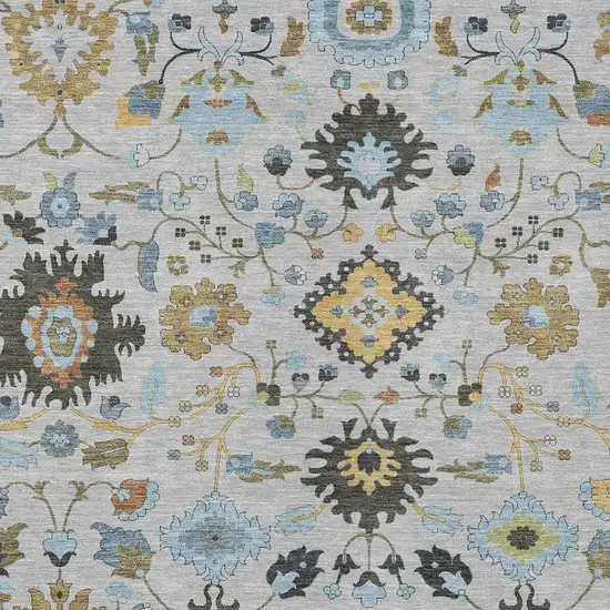 Silver And Charcoal Floral Medallion Washable Indoor Outdoor Area Rug Photo 2