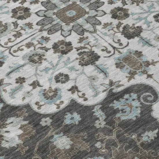 Silver And Charcoal Floral Medallion Washable Indoor Outdoor Area Rug Photo 9