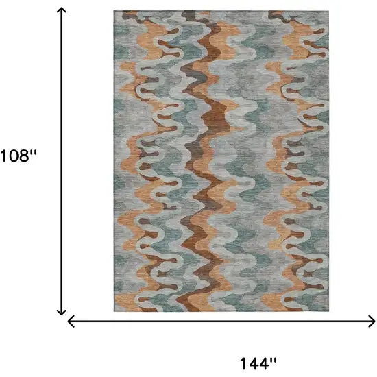 Silver And Copper Abstract Washable Indoor Outdoor Area Rug Photo 7