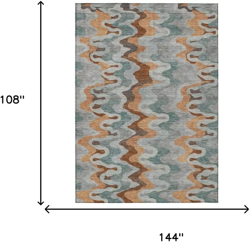 Silver And Copper Abstract Washable Indoor Outdoor Area Rug Photo 7