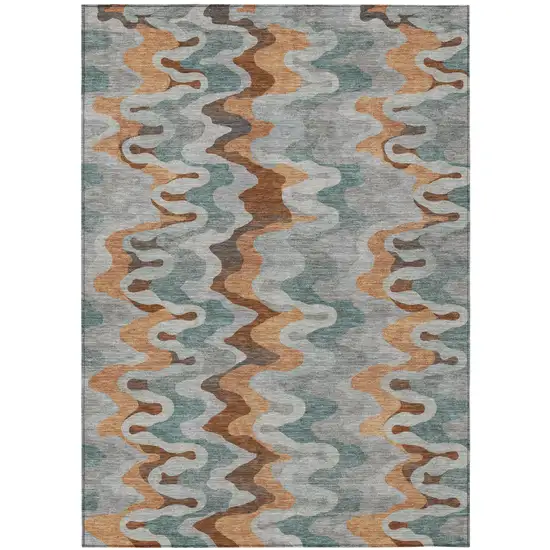 Silver And Copper Abstract Washable Indoor Outdoor Area Rug Photo 2