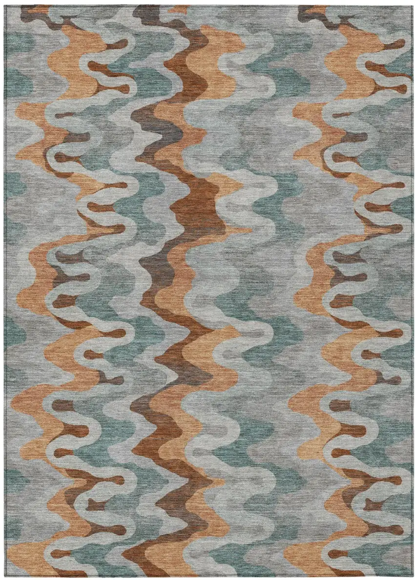 Silver And Copper Abstract Washable Indoor Outdoor Area Rug Photo 2