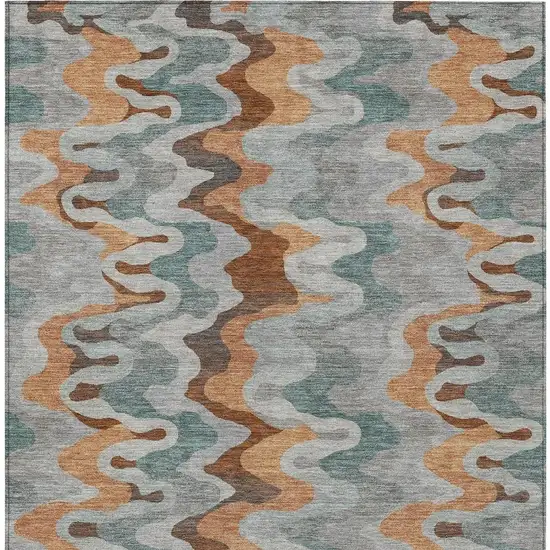 Silver And Copper Abstract Washable Indoor Outdoor Area Rug Photo 4