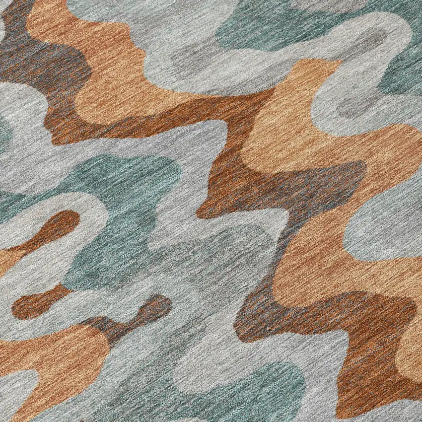 Silver And Copper Abstract Washable Indoor Outdoor Area Rug Photo 6