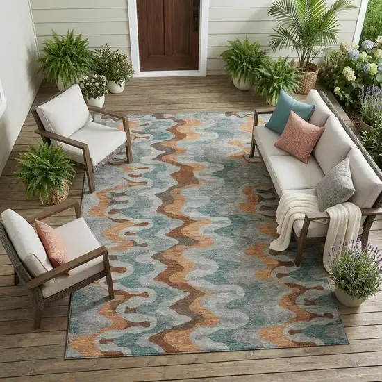 Silver And Copper Abstract Washable Indoor Outdoor Area Rug Photo 1
