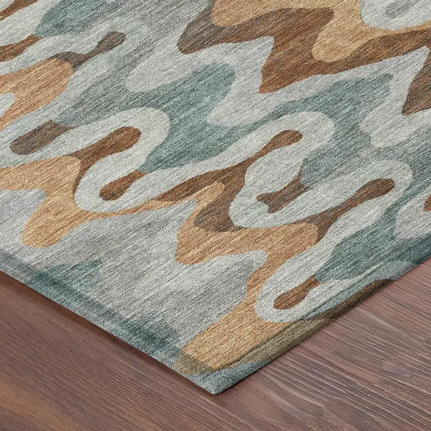 Silver And Copper Abstract Washable Indoor Outdoor Area Rug Photo 5