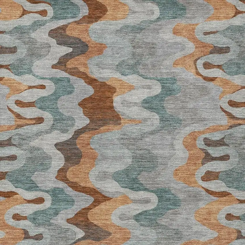 Silver And Copper Abstract Washable Indoor Outdoor Area Rug Photo 3
