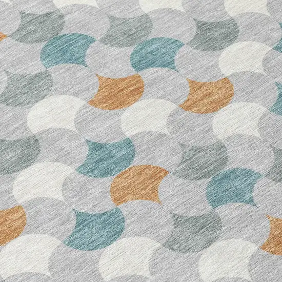 Silver And Copper Geometric Washable Indoor Outdoor Area Rug Photo 6