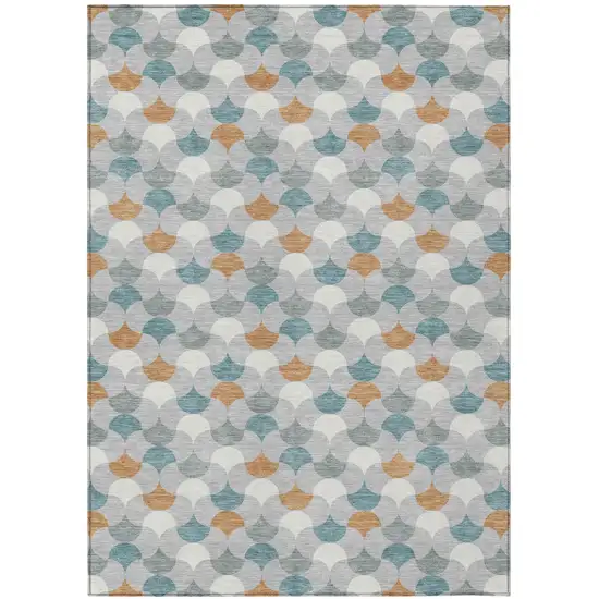 Silver And Copper Geometric Washable Indoor Outdoor Area Rug Photo 2