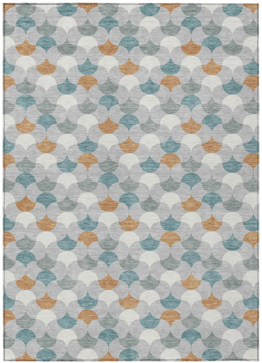 Silver And Copper Geometric Washable Indoor Outdoor Area Rug Photo 2