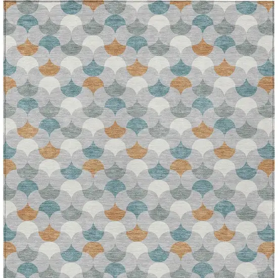 Silver And Copper Geometric Washable Indoor Outdoor Area Rug Photo 4