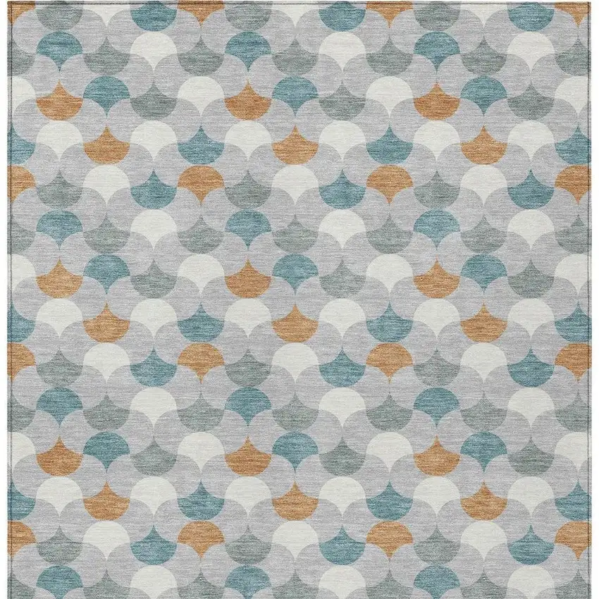Silver And Copper Geometric Washable Indoor Outdoor Area Rug Photo 4