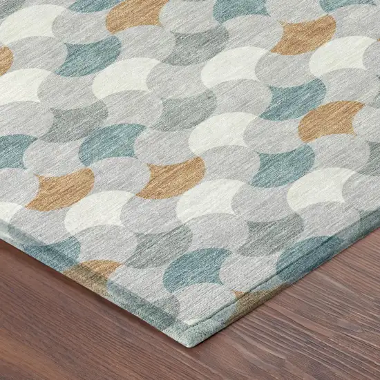 Silver And Copper Geometric Washable Indoor Outdoor Area Rug Photo 5