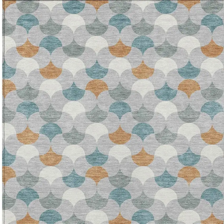 Silver And Copper Geometric Washable Indoor Outdoor Area Rug Photo 3