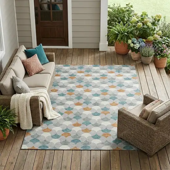 Silver And Copper Geometric Washable Indoor Outdoor Area Rug Photo 1