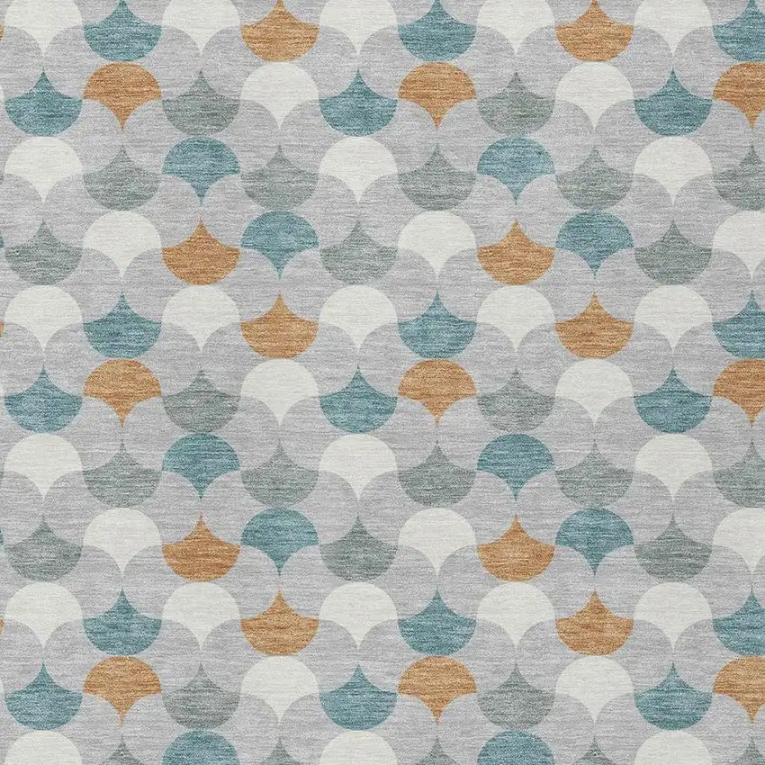 Silver And Copper Geometric Washable Indoor Outdoor Area Rug Photo 3