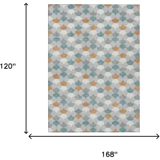 Silver And Copper Geometric Washable Indoor Outdoor Area Rug Photo 7