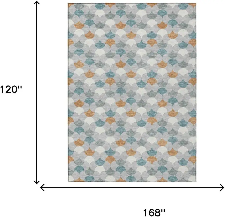 Silver And Copper Geometric Washable Indoor Outdoor Area Rug Photo 7