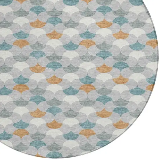 Silver And Copper Round Geometric Washable Indoor Outdoor Area Rug Photo 2