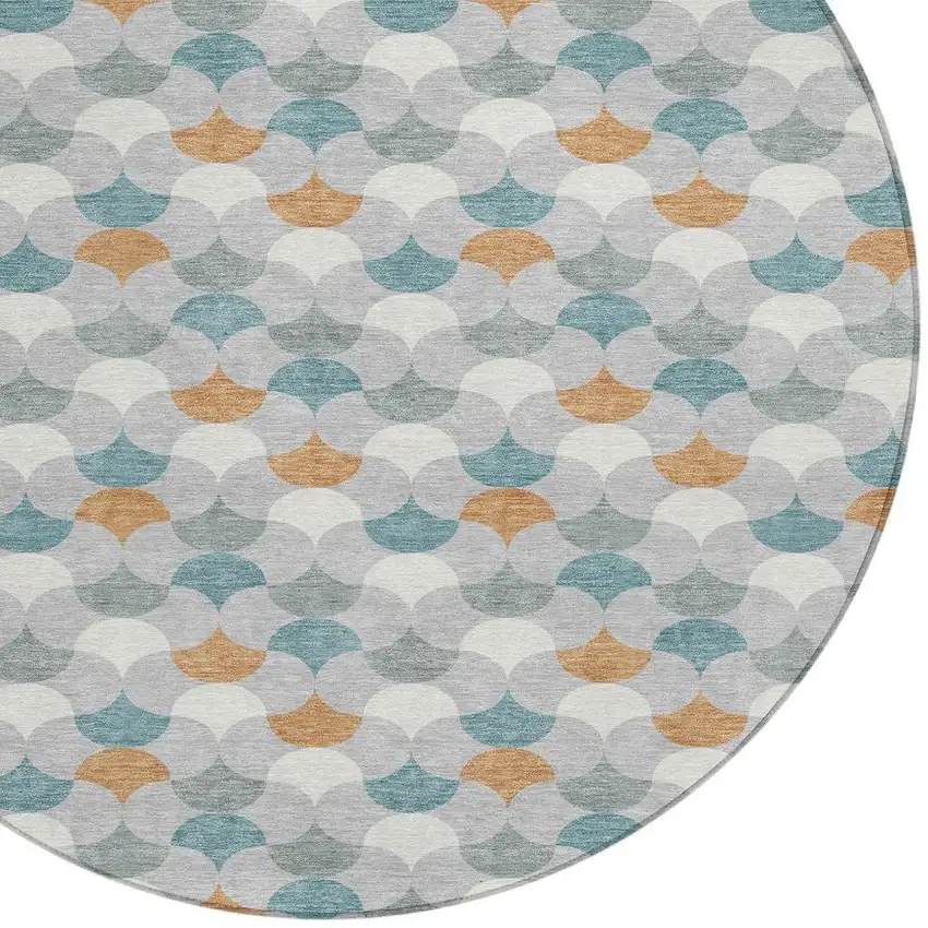 Silver And Copper Round Geometric Washable Indoor Outdoor Area Rug Photo 2