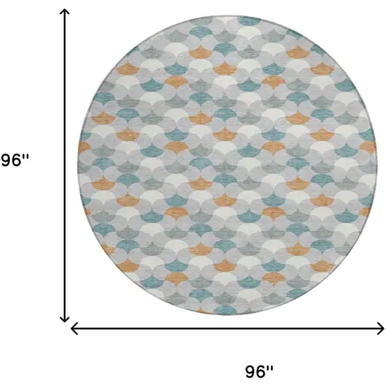 Silver And Copper Round Geometric Washable Indoor Outdoor Area Rug Photo 6