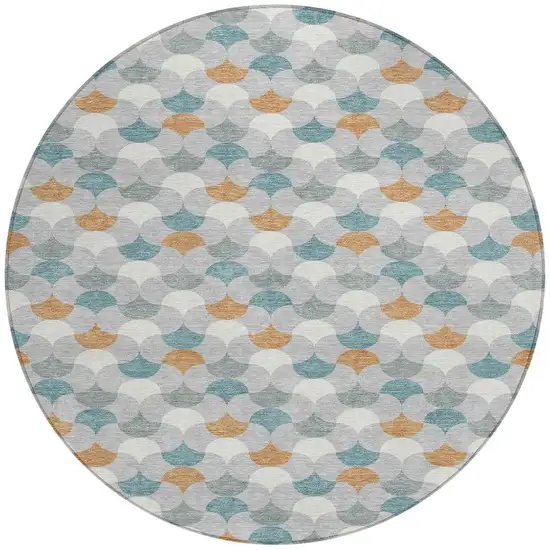 Silver And Copper Round Geometric Washable Indoor Outdoor Area Rug Photo 3