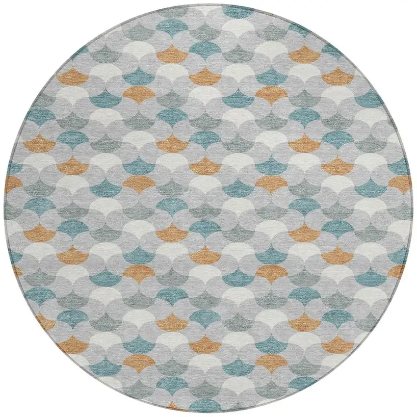 Silver And Copper Round Geometric Washable Indoor Outdoor Area Rug Photo 3
