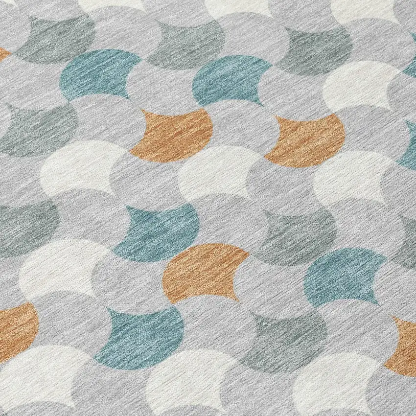 Silver And Copper Round Geometric Washable Indoor Outdoor Area Rug Photo 5