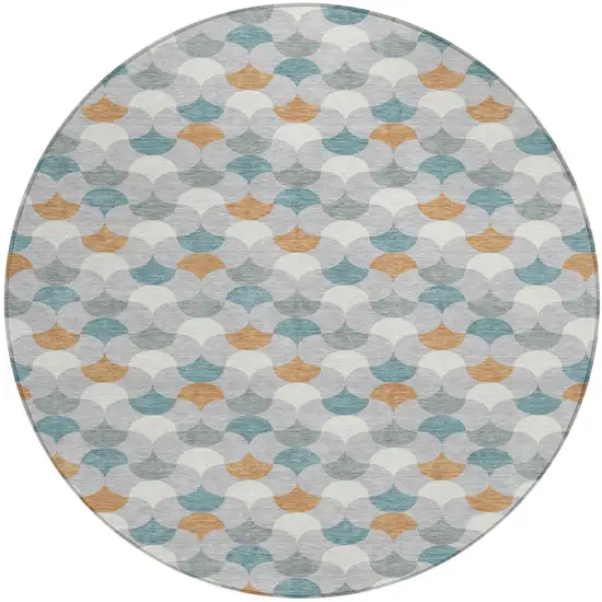 Silver And Copper Round Geometric Washable Indoor Outdoor Area Rug Photo 1