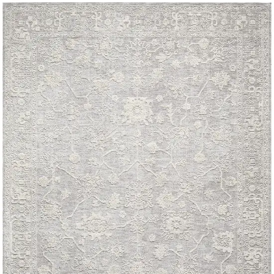 Silver And Cream Floral Square Rug Photo 3
