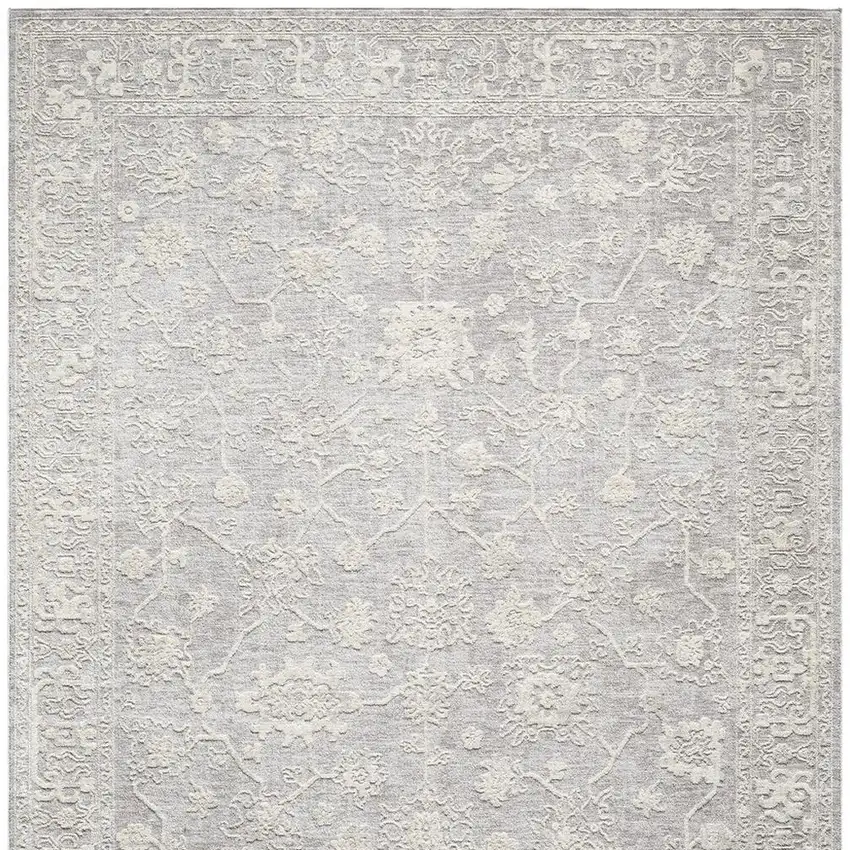 Silver And Cream Floral Square Rug Photo 3