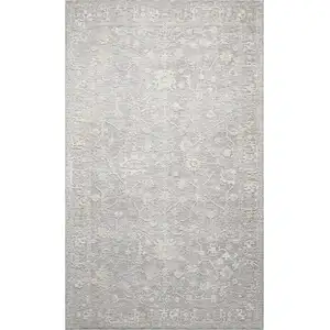 Photo of Silver And Cream Floral Square Rug