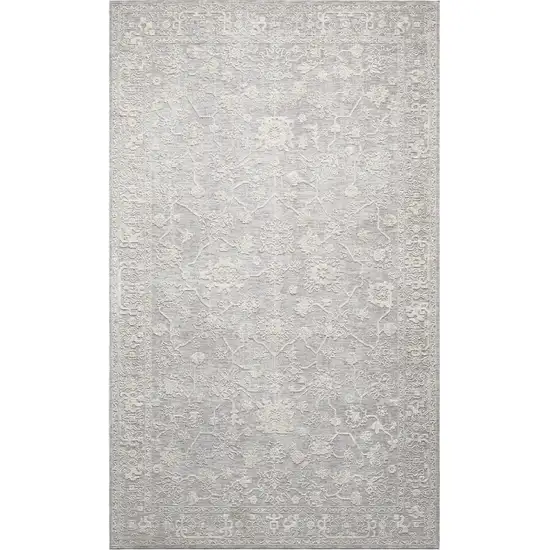Silver And Cream Floral Square Rug Photo 1