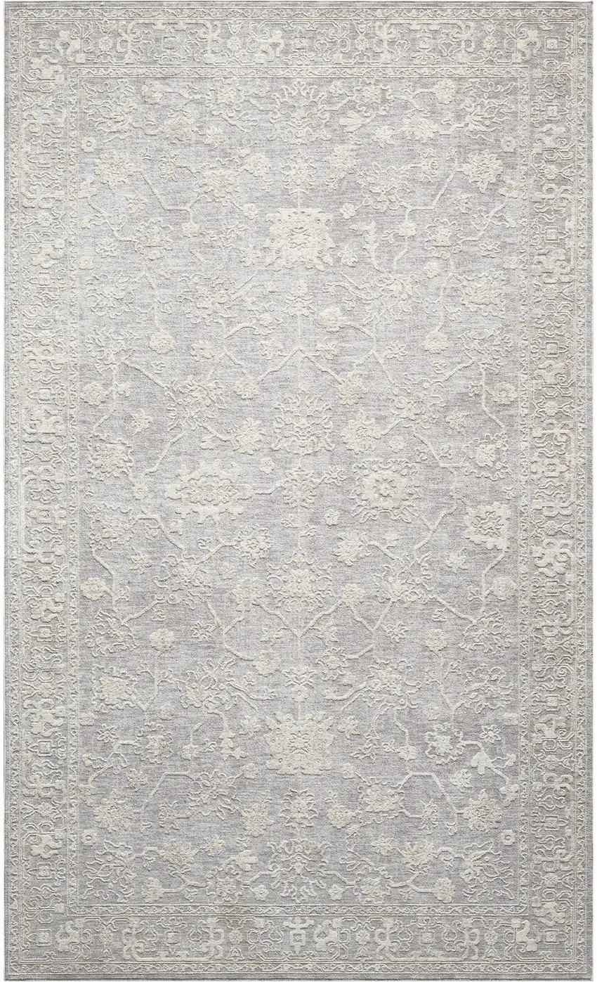 Silver And Cream Floral Square Rug Photo 1