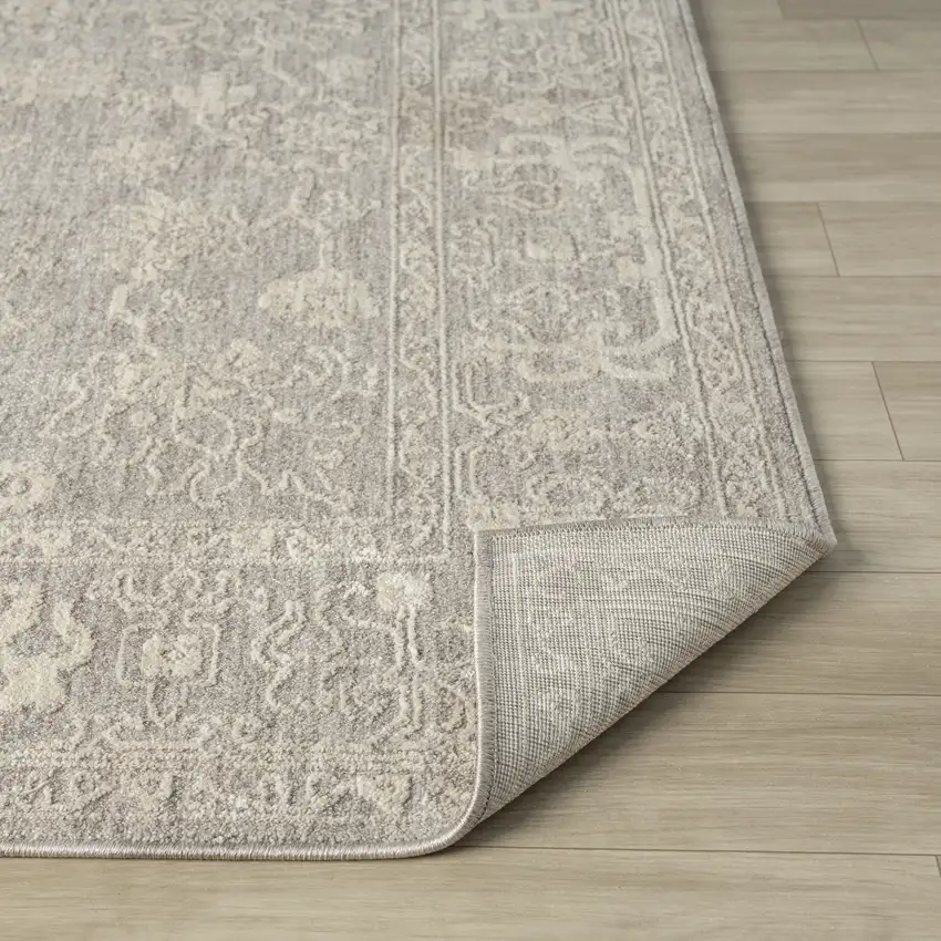 Silver And Cream Floral Square Rug Photo 8