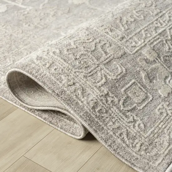 Silver And Cream Floral Square Rug Photo 6