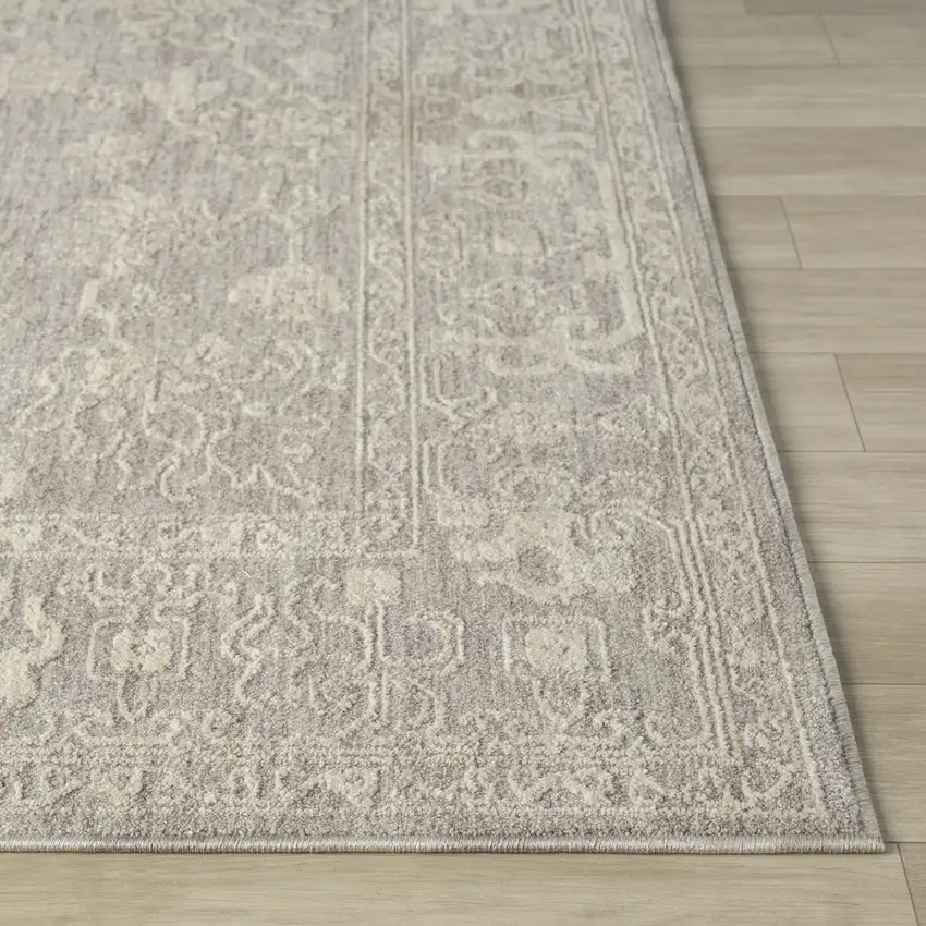 Silver And Cream Floral Square Rug Photo 7
