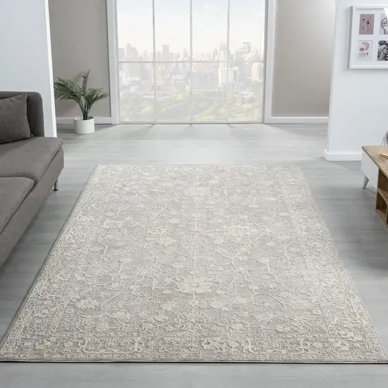 Silver And Cream Floral Square Rug Photo 4