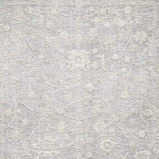 Silver And Cream Floral Square Rug Photo 2
