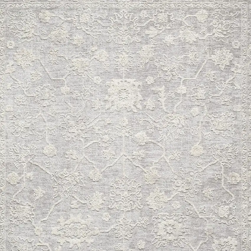 Silver And Cream Floral Square Rug Photo 2
