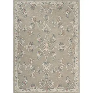 Photo of Silver And Cream Wool Floral Hand Tufted Area Rug
