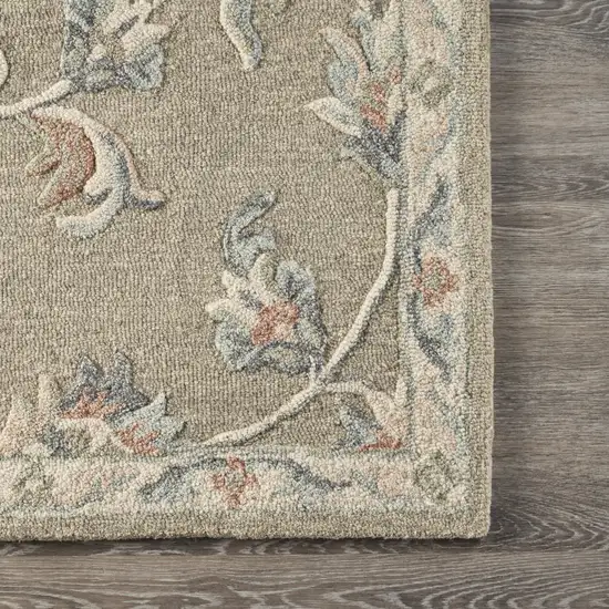 Silver And Cream Wool Floral Hand Tufted Area Rug Photo 7